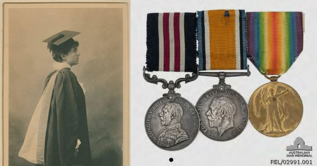 Dr Phoebe Chapple MM: A WWI Australian Doctor On The Western Front. Left: Figure 1. Dr Phoebe Chappel, Graduation photograph (courtesy of the State Library of South Australia). Right: Figure 2. Dr Phoebe Chappel’s Medals including the Military Medal (courtesy of the Australian War Memorial).